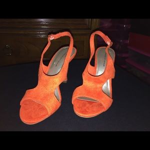 Orange Suede Ankle Strap Heels